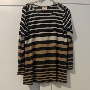 Paulla Striped Long Sleeve Crewneck Tee in Black, Cream & Tan